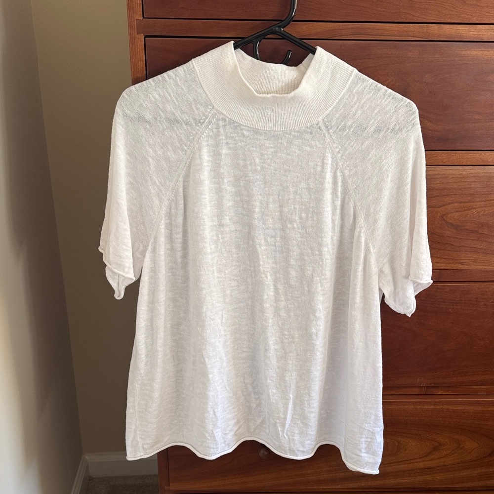 Eileen Fisher White Knit Top Linen/Organic Cotton L